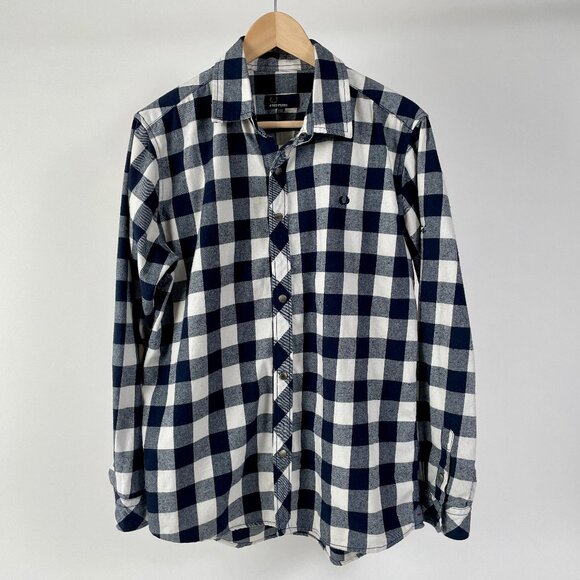 Fred Perry Large Check Long Sleeved Gingham Shirt, Navy/White, Size XL - Picture 1 of 7